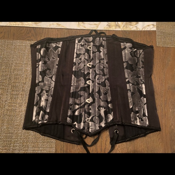Black with grey velvet corset with real boning. - Picture 1 of 6